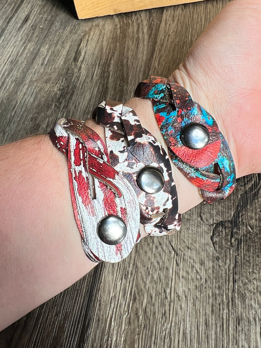 Braided Leather Bracelet – Hand-Dyed Flat Braid with Snap Closure | Custom Colors + Patterns
