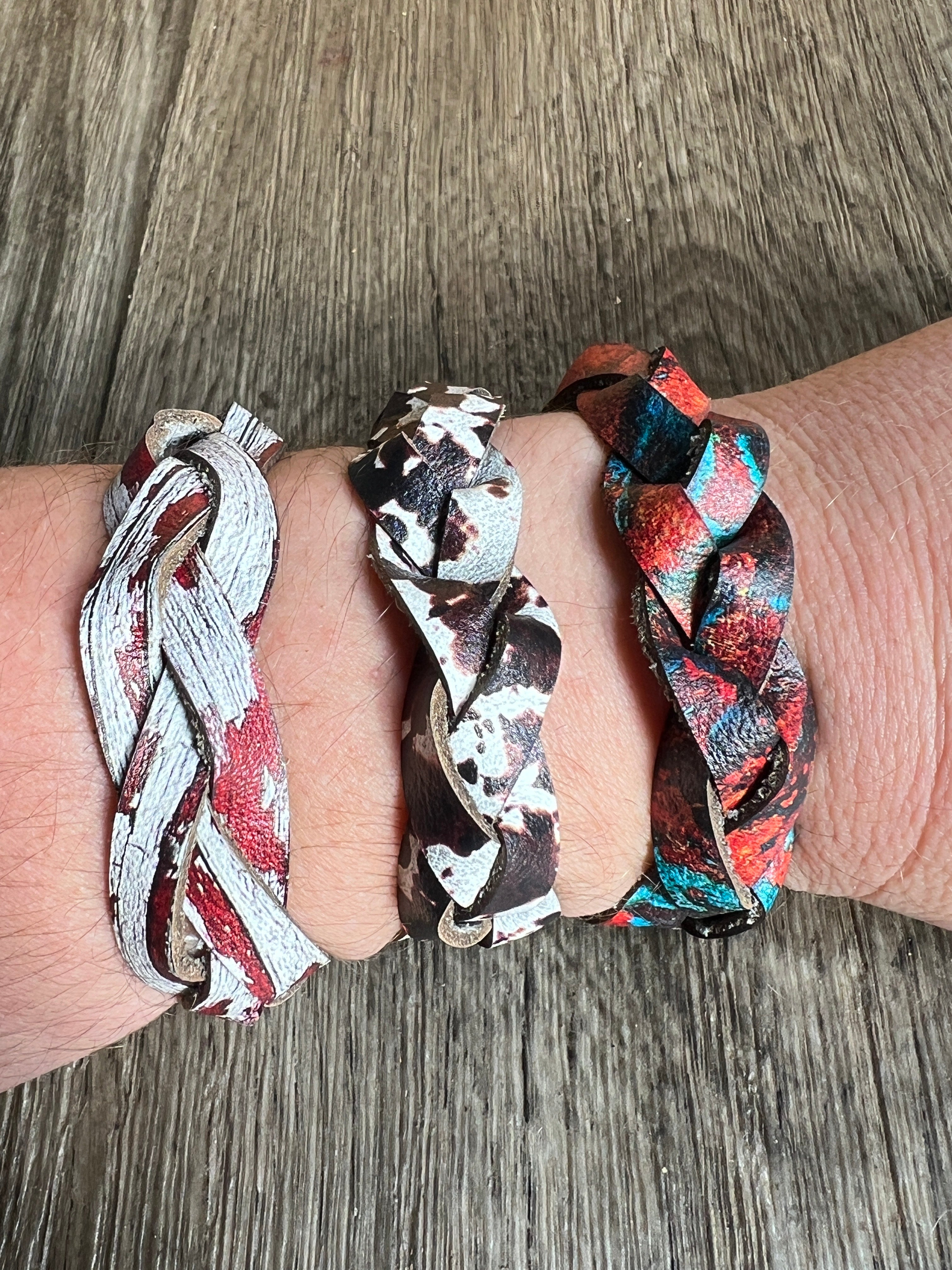 Braided Leather Bracelet – Hand-Dyed Flat Braid with Snap Closure | Custom Colors + Patterns