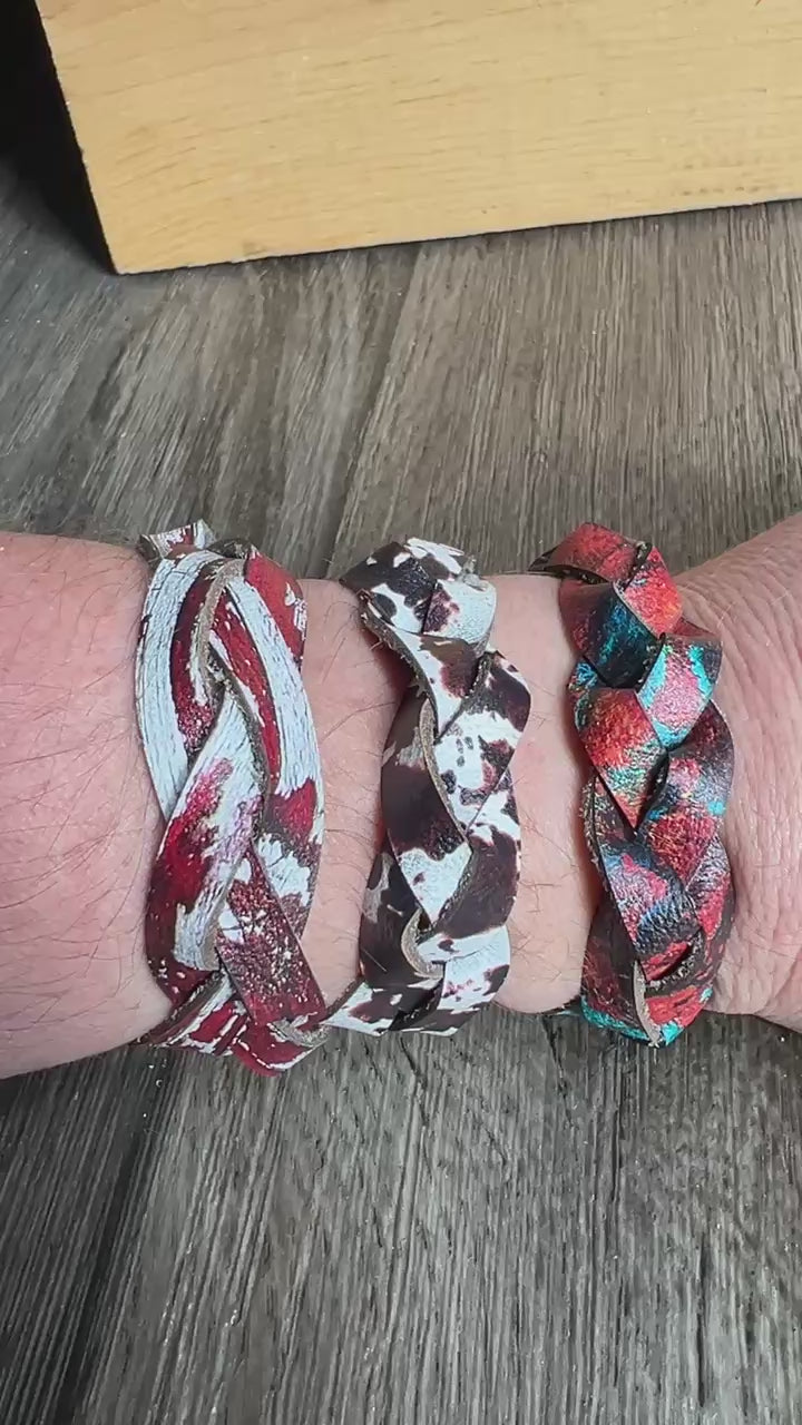 Braided Leather Bracelet – Hand-Dyed Flat Braid with Snap Closure | Custom Colors + Patterns